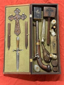 EARLY 1800'S VAMPIRE SLAYING 19 PIECE KIT IN ORIGINAL CASE