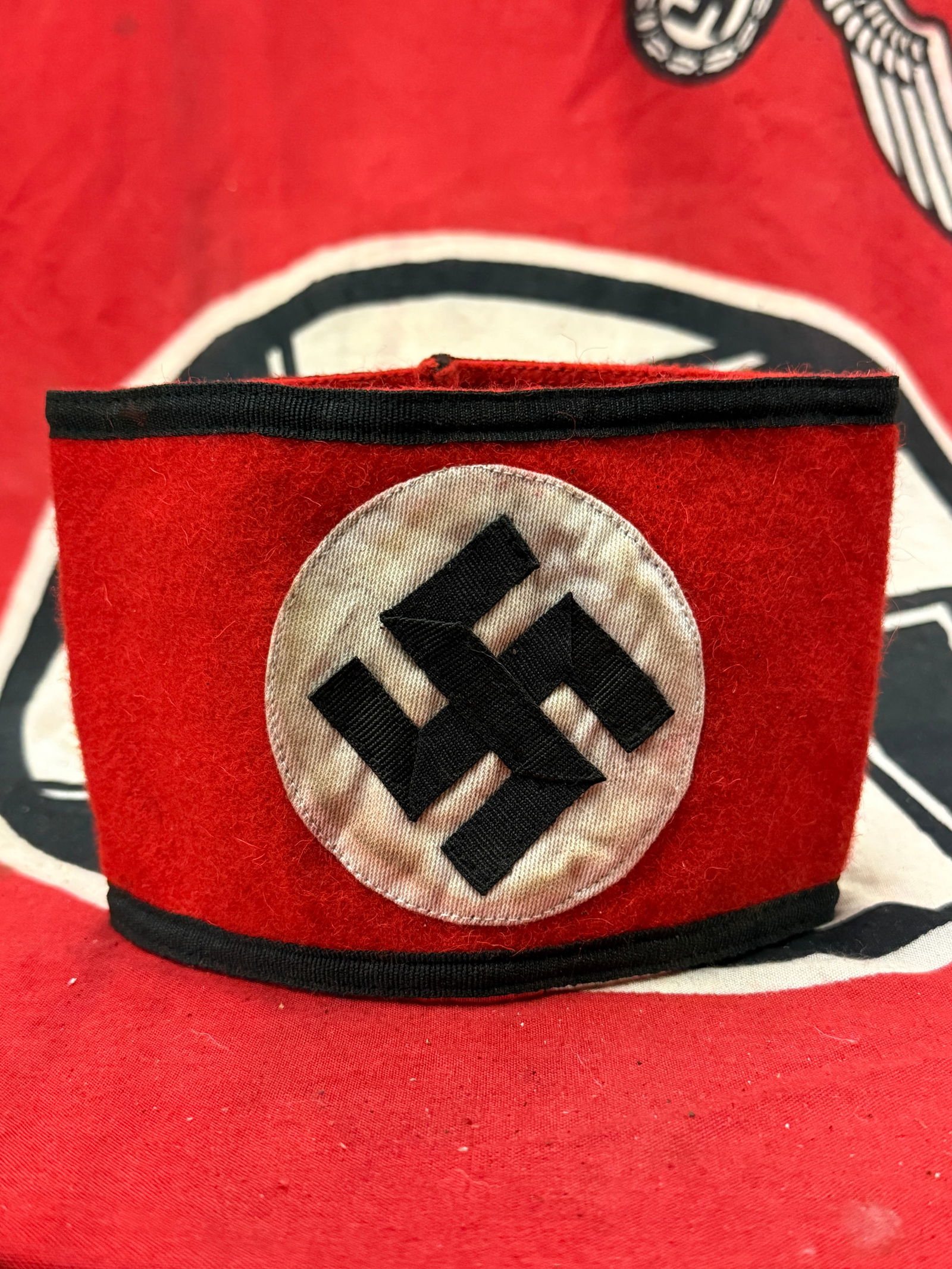 German WWII SS Member's Wool & Rayon Multi-Piece Armband - Service Used With RZM Tag