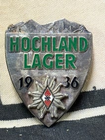 WWII THIRD REICH GERMAN 1936 HOCHLAND LAGER BADGE WITH MAKER MARKS