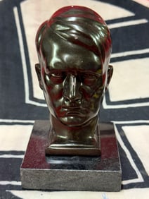 RARE WW2 GERMAN ADOLF HITLER BRONZE DESK BUST STATUE ON MARBLE BASE