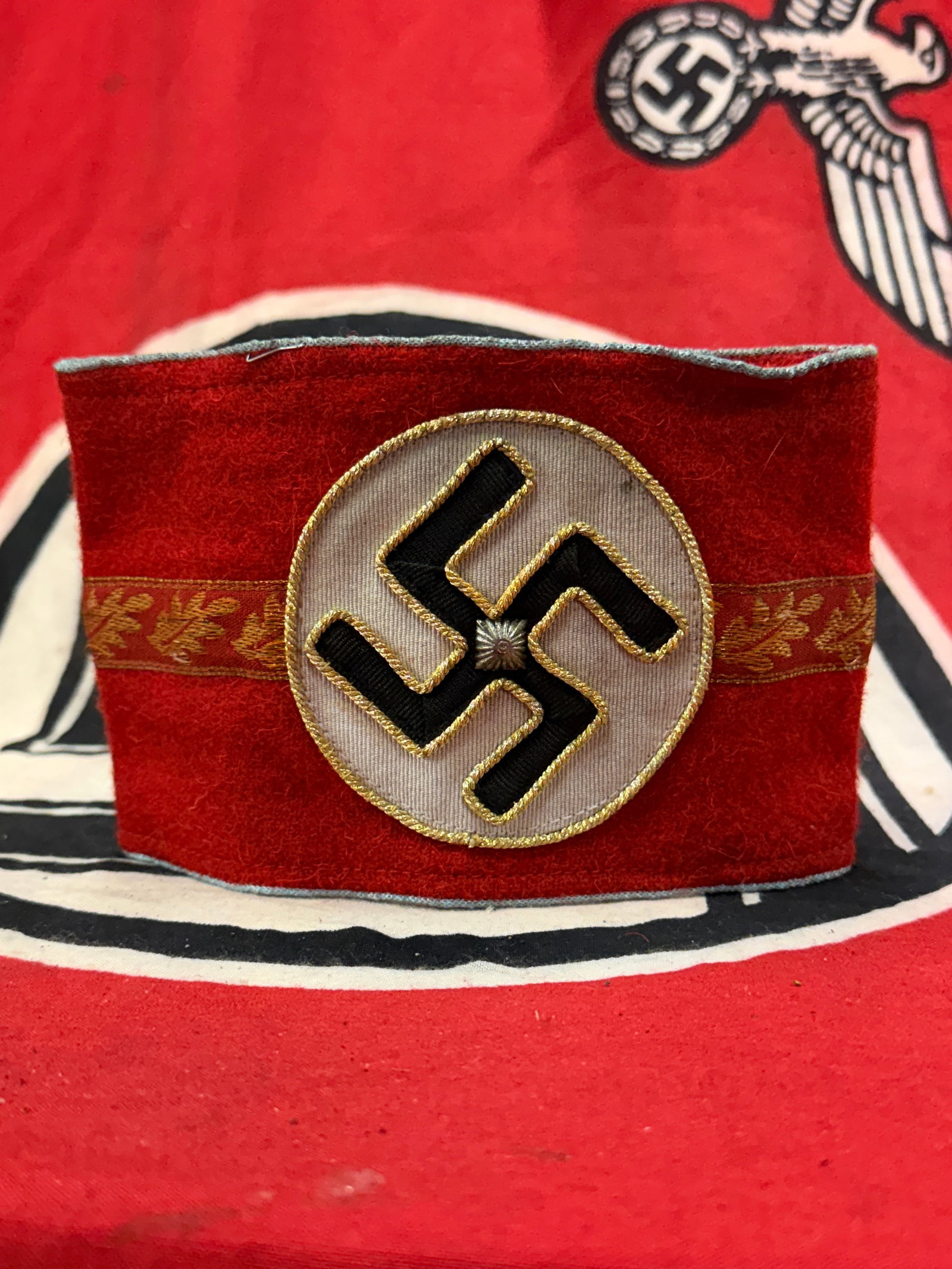 WW2 German NSDAP Blockleiter (Block Leader) Political Leader Armband W/ RZM Paper Tag: WW2 German NSDAP Blockleiter (Block Leader) Political Leader Armband W/ RZM Paper Tag. An ultrar rare find that is in mint overall shape and condition with a beautiful overall patina. Shows good wear 