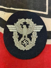 WWII German Protection Police Bullion Sleeve Patch Black & Silver
