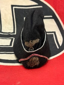 RARE WW2 GERMAN SS PANZER OFFICER OVERSEAS CAP WITH MAKER MARKS