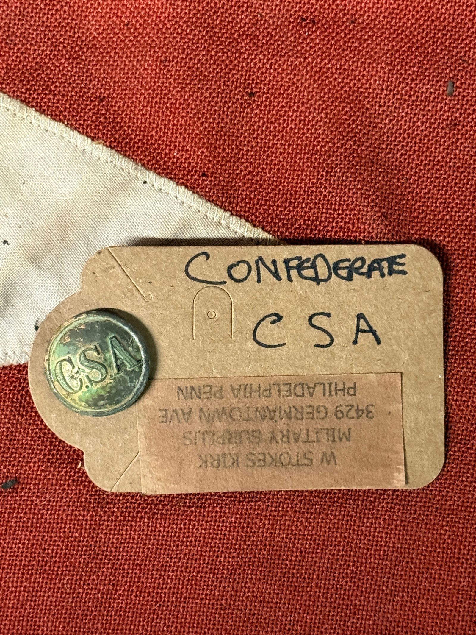 RARE CIVIL WAR CONFEDERATE CSA BUTTON BY W. STOKES KIRK: RARE CIVIL WAR CONFEDERATE CSA BUTTON BY W. STOKES KIRK. A RARE FIND. SHOWS GOOD WEAR AND USE WITH A BEAUTIFUL OVERALL PATINA. PLEASE VIEW ALL DETAILED PICTURES. A RARE FIND AND AN EXCELLENT ADDITION 