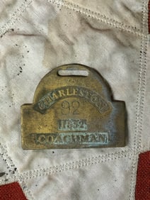 DATED 1852 #92 CHARLESTON COACHMAN SLAVE TAG SERVANT ID