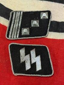 PAIR OF WW2 GERMAN WAFFEN SS COLLAR TABS WITH RZM PAPER TAG
