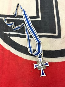 RARE WW2 GERMAN MOTHER'S CROSS IN SILVER WITH LONG RIBBON