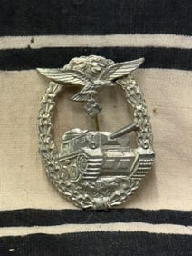 RARE WW2 GERMAN LUFTWAFFE PANZER ASSAULT BADGE IN SILVER