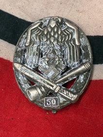 German WWII Numbered General Assault Badge for 50 Assaults By JFS