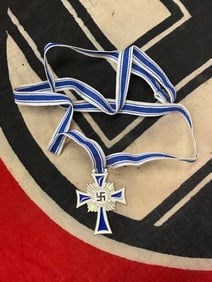 RARE WW2 GERMAN MOTHER'S CROSS IN SILVER WITH LONG RIBBON