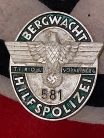 German WWII type Auxiliary Police badge numbered 581