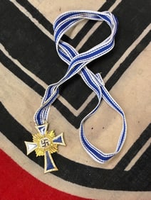 RARE WW2 GERMAN MOTHER'S CROSS IN GOLD WITH LONG RIBBON