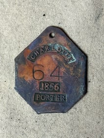 DATED 1856 #64 CHARLOTTE PORTER SLAVE TAG SERVANT ID