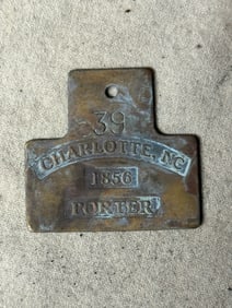 DATED 1856 #39 CHARLOTTE, NC PORTER SLAVE TAG SERVANT ID