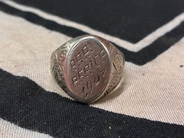 WW2 1943 GERMAN SOLDIER TRENCH ART 800 SILVER RING