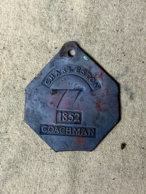DATED 1852 CHARLESTON #77 COACHMAN SLAVE TAG SERVANT ID
