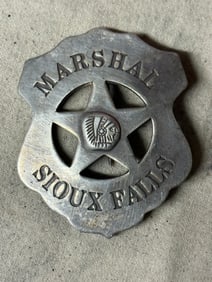 1800S INDIAN MARSHAL SIOUX FALLS BADGE