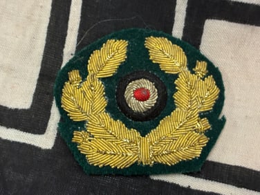 RARE WW2 GERMAN HEER ARMY GOLD BULLION CAP WREATH BADGE - MAKER MARKED