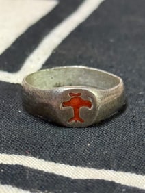 WW2 GERMAN GLIDER PILOTS 800 SILVER RING WITH ENAMELED GLIDER PLANE MOTIF