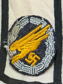 Fallschirmjager EM patch on Luftwaffe blue wool WWII German