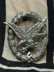 Pre Early WWII Luftwaffe Air Gunner & Flight Engineer Badge in Silvered Tombac by B & N, L