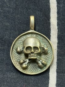RARE WW2 GERMAN TOTENKOPF SS SKULL 800 SILVER PENDANT WORN BY AN OFFICER
