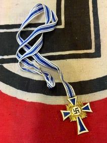 WW2 German Mother’s Cross WITH FULL LENGTH LONG RIBBON Ehrenkreuz der Deutschen Mutter In Bronze