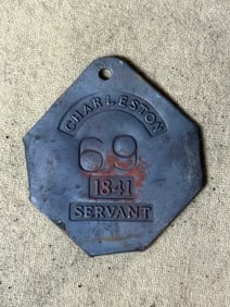 DATED 1841 CHARLESTON #69 SLAVE TAG SERVANT ID