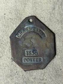 DATED 1856 CHARLESTON #3 PORTER SLAVE TAG SERVANT ID