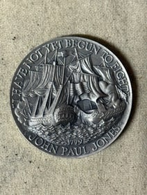 1 OZ STERLING SILVER MEDAL 1779 "JOHN PAUL JONES" TRIBUTE TO REVOLUTIONARY WAR