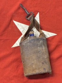BATTLE USED CIVIL WAR CONFEDERATE HAND-SEWN LEATHER CANVAS CANTEEN
