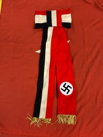 WW2 GERMAN SWASTIKA FUNERAL SASH FALLEN SOLDIER BANNER WITH RZM PAPER TAG