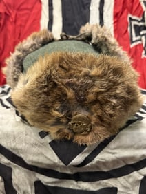 WW2 GERMAN TOTENKOPF SS TANKER RABBIT FUT WINTER HAT - VET BRING BACK