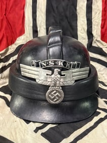 German WWII 2nd Pattern NSKK Crash Helmet with NOS Front Plate - Maker Marked Stamp