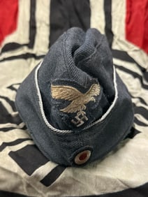 German WWII Luftwaffe Officer M38 Wool Overseas Cap Marked E43