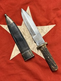 WILL & FINCK SAN FRANCISCO ELK BONE HANDLE BOWIE KNIFE WITH SHEAT FROM 1800'S