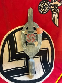 German WWII N.S.K.O.V. Gau Dresden WWI Veterans Organization Flag Pole Finial With RZM Paper Tag