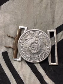 RARE WW2 GERMAN WAFFEN SS OFFICER'S ALUMINUM BELT BUCKLE BY RZM