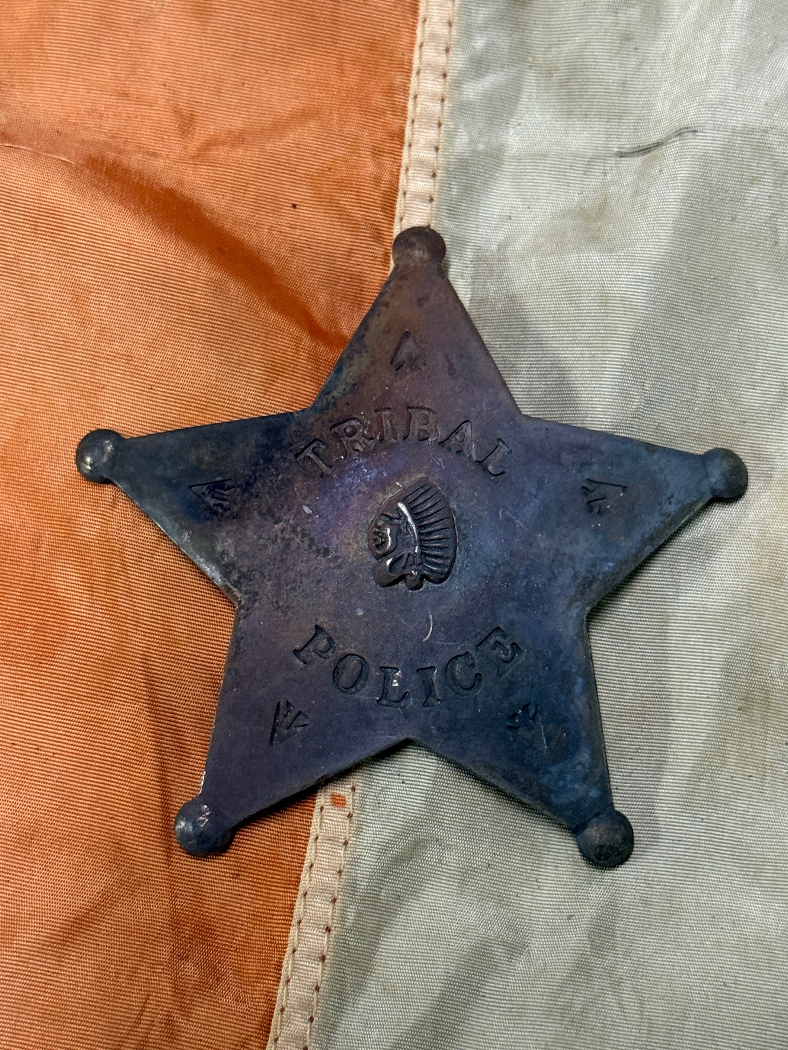 1800'S NATIVE AMERICAN TRIBAL POLICE BADGE: 1800'S NATIVE AMERICAN TRIBAL POLICE BADGE. A RARE EXAMPLE THAT IS IN MINT OVERALL SHAPE AND CONDITION WITH A BEAUTIFUL OVERALL PATINA. HAS A GREAT LOOK TO IT WITH A N EXCELLENT OVERALL EYE APPEAL. PL