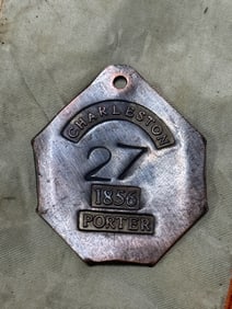 DATED 1856 CHARLESTON #27 PORTER SLAVE TAG SERVANT ID