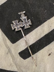 WW2 GERMAN IRON CROSS AND RION CROSS 1914 WITH 1939 CLASP TUNIC STICK PIN