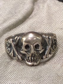 WW2 GERMAN TOTENKOPF SS SKULL RING IN 800 SILVER