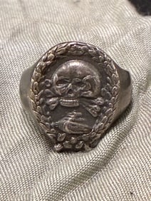 WW2 GERMAN TOTENKOPF SS SKULL PANZER TANK 832 SILVER OFFICER RING