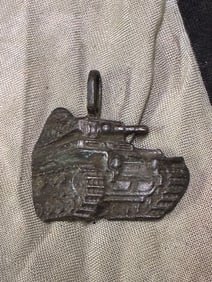 WW2 GERMAN PANZER TANK PENDANT IN 800 SILVER