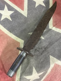 ACTION USED CIVIL WAR CONFEDERATE CSA LARGE BOWIE KNIFE WITH SILVER ACCENTS