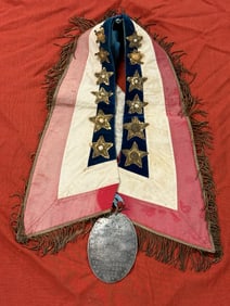 DATED 1873 MEDAL WITH RIBBON PRESENTED TO CHIF PLENTY COUP CROW DELEGATE - NATIVE AMERICAN INDIAN