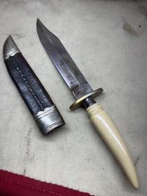 1800'S BONE HANDLE BOWIE KNIFE BY JONATHAN CROOOKES SHEFFIELD