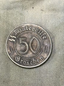 WW2 GERMAN TOTENKOPF SS 50 GORSCHEN SS WINTERHILFE SILVER COIN