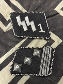 PAIR OF WW2 GERMAN WAFFEN SS DIVISION COLLAR TABS WITH RZM PAPER TAG