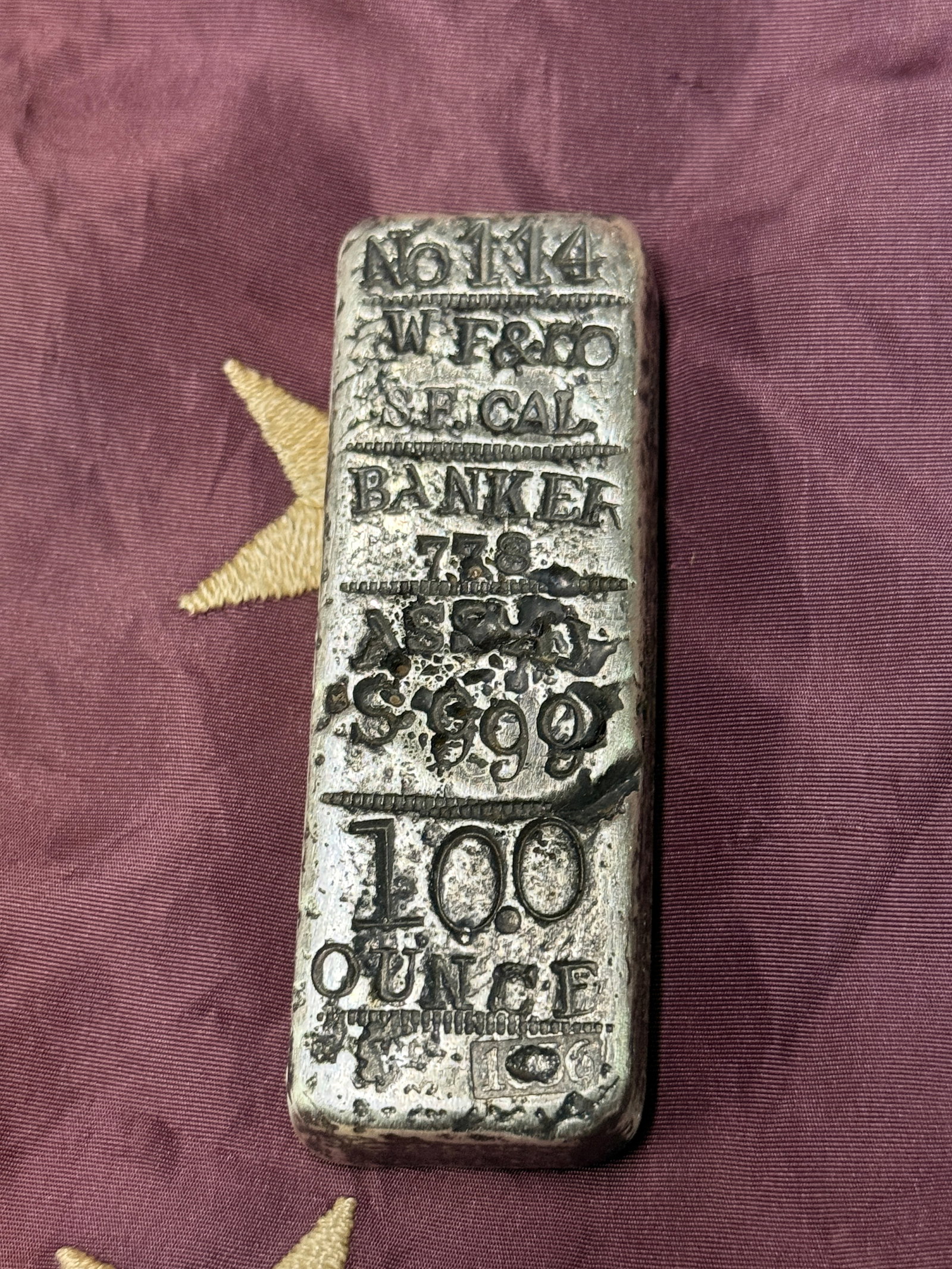 DATED 1856 WELLS FARGO & CO 10 OUNCES .999 FINE SILVER INGOT BAR $400+ IN SCRAP: DATED 1856 WELLS FARGO & CO 10 OUNCES .999 FINE SILVER INGOT BAR $400+ IN SCRAP. AN ULTRA RARE FIND THAT IS IN MINT OVERALL SHAPE AND CONDITION WITH A BEAUTIFUL OVEALL PATINA. HAS A GREAT LOOK TO IT W